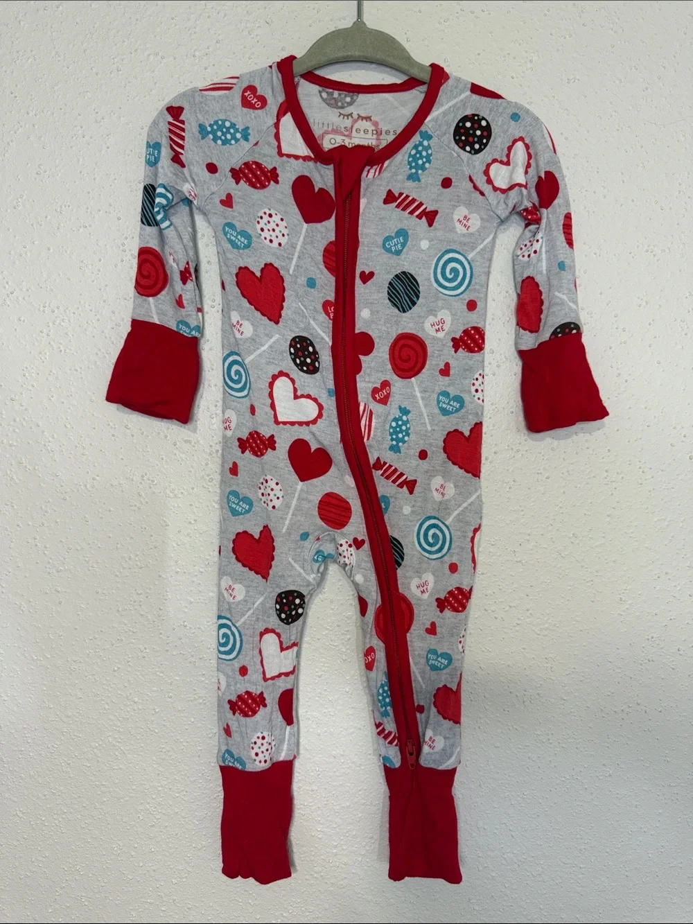 Little Sleepies Red, White & Blue Heart & Candy Print One-Piece